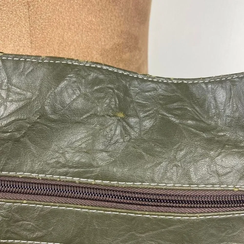 Stone Mountain Olive Green & Brown faux Leather Hobo Bag silver hardware